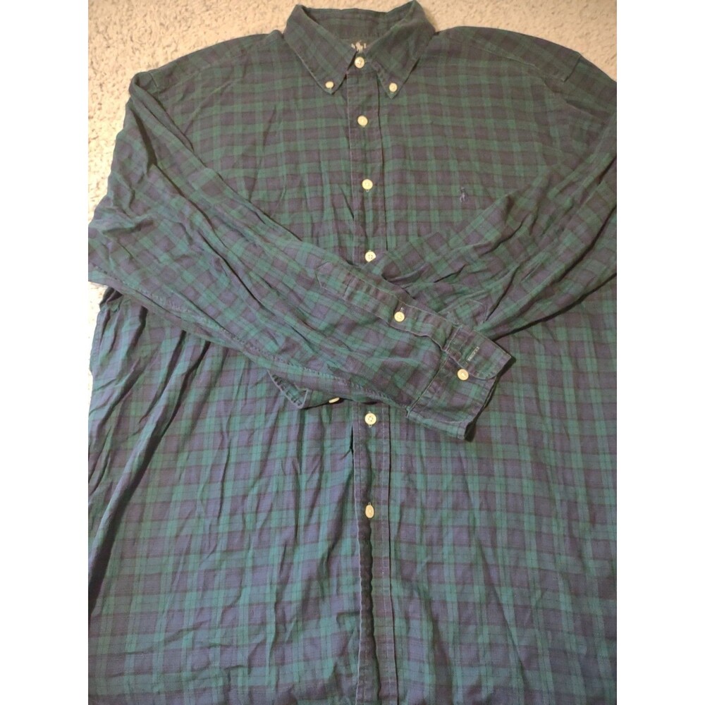 Vtg Ralph Lauren Shirt Mens XL 17 32/33 Checkered Yarmouth Button Up Y2K Grunge